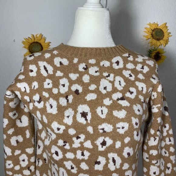 LOFT Shimmer Animal Print Mini Sweater Dress Size Medium Petite - Picture 2 of 12